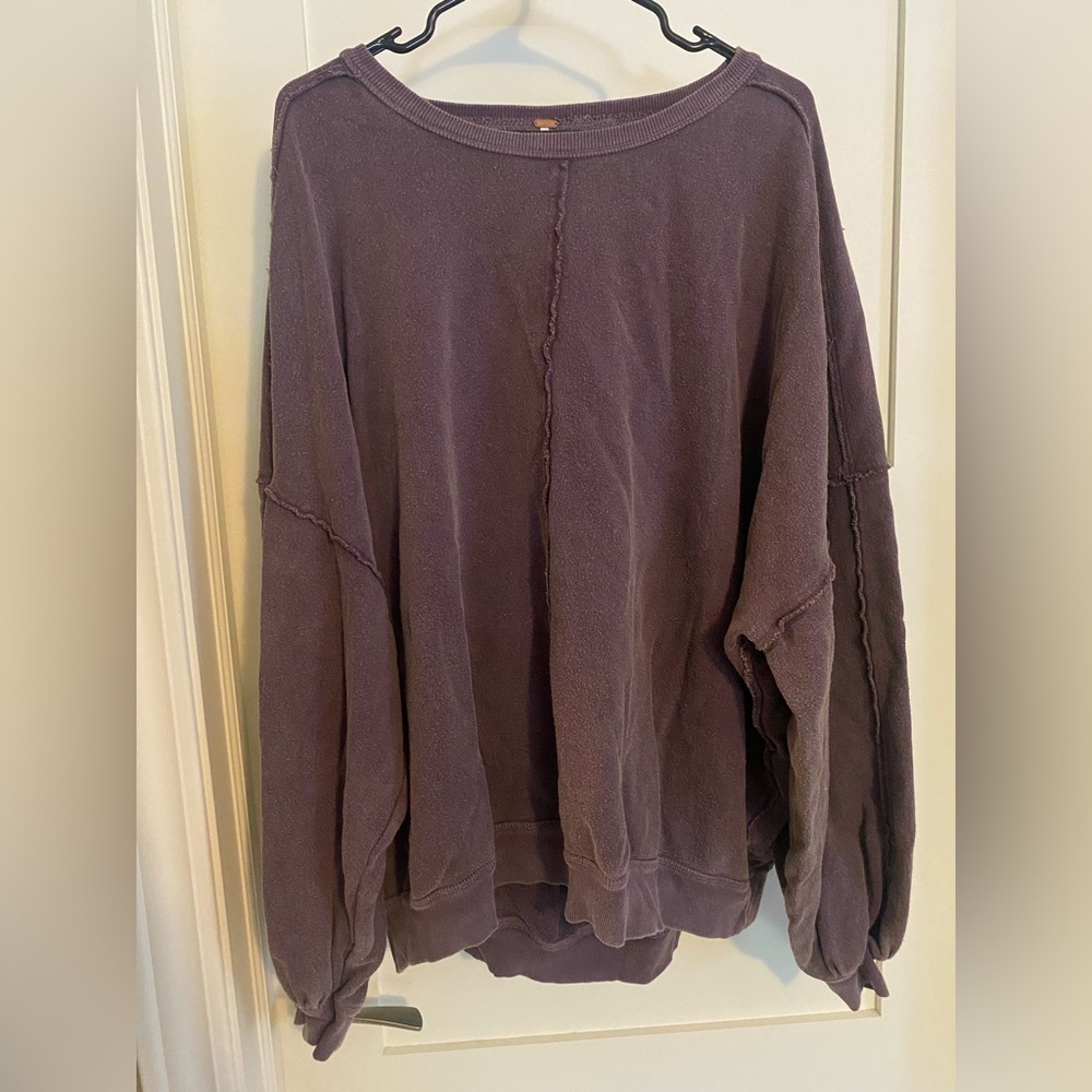 Free People Easy Does It French Terry Washed Pullover in Black Honey sz XL